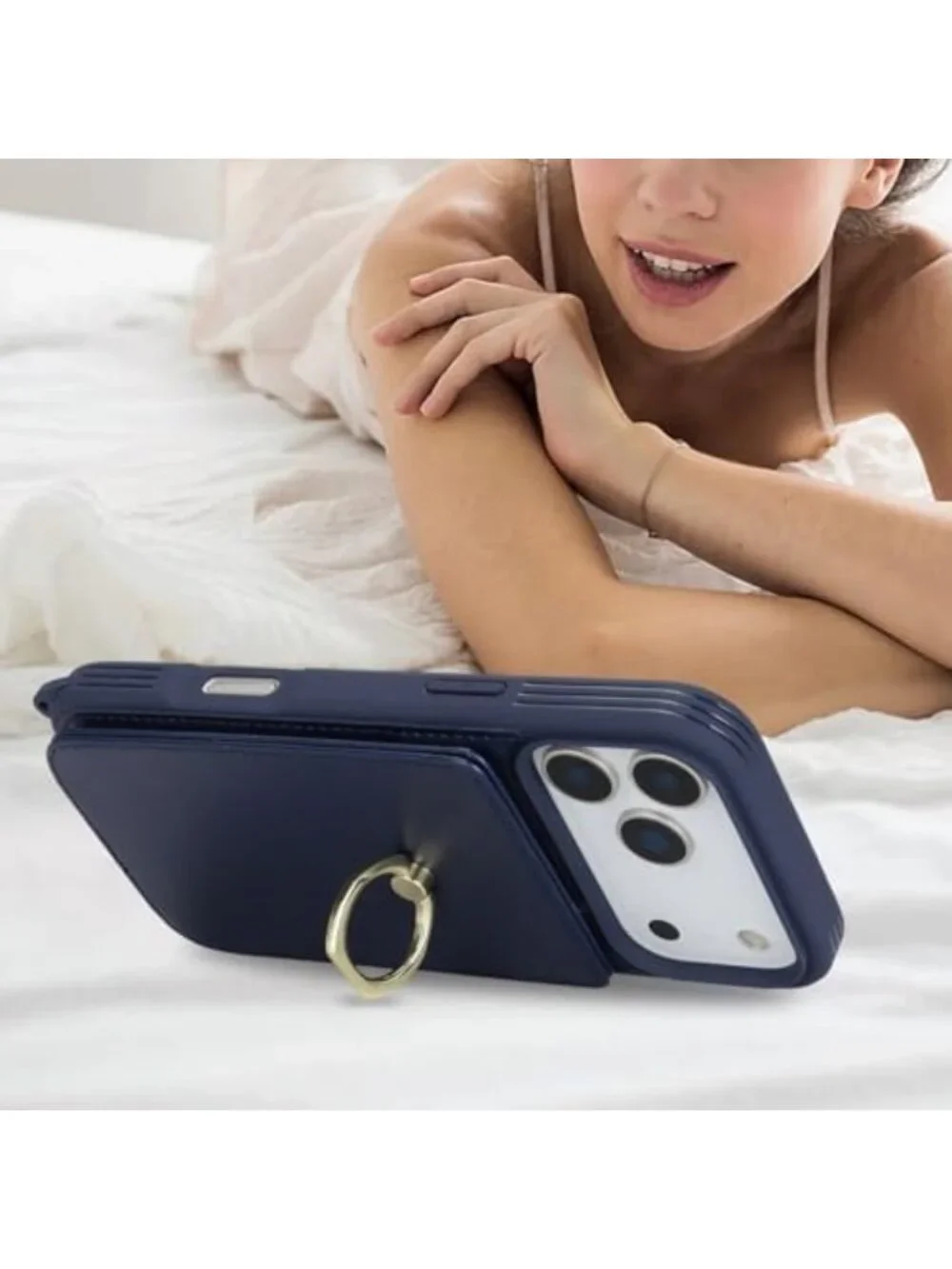 Stylish Dark Blue Crossbody Wallet Case for iPhone 17 Pro with Adjustable Strap